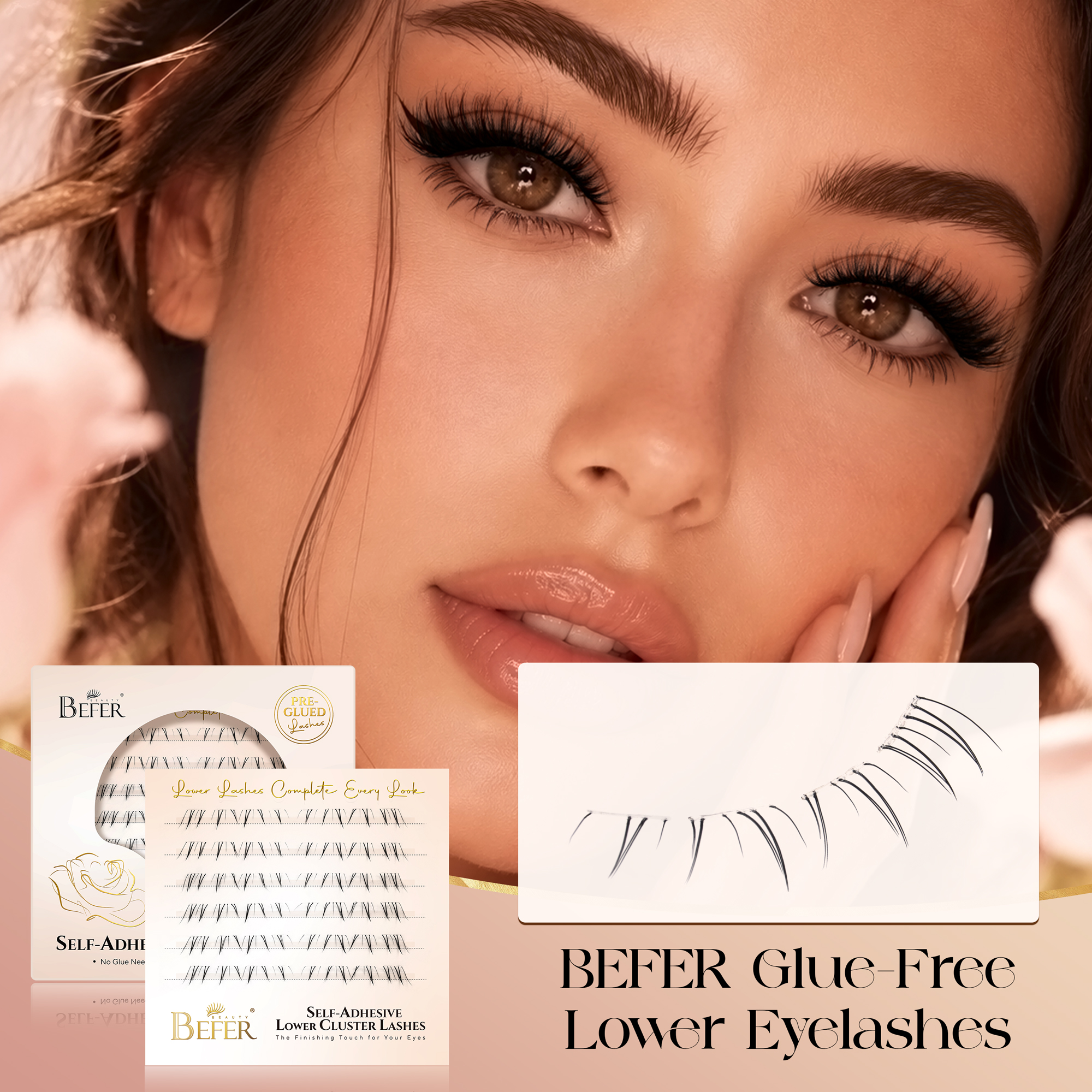 False Eyelashes Natural - Befer No Glue Needed Lower Lashes