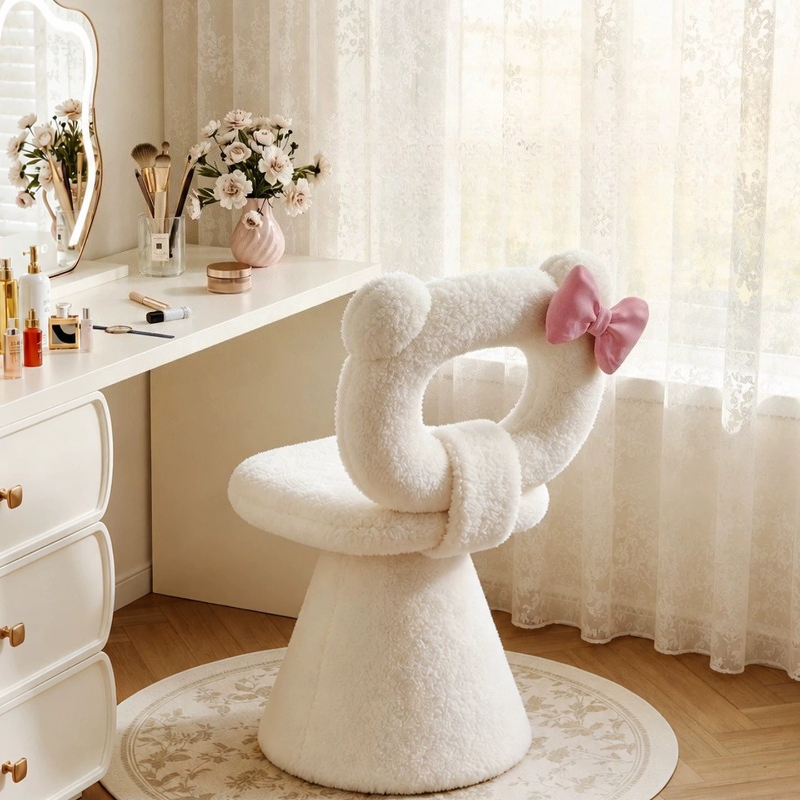 Beauty And Makeup - Bow Dressing Vanity Stool Pink Make