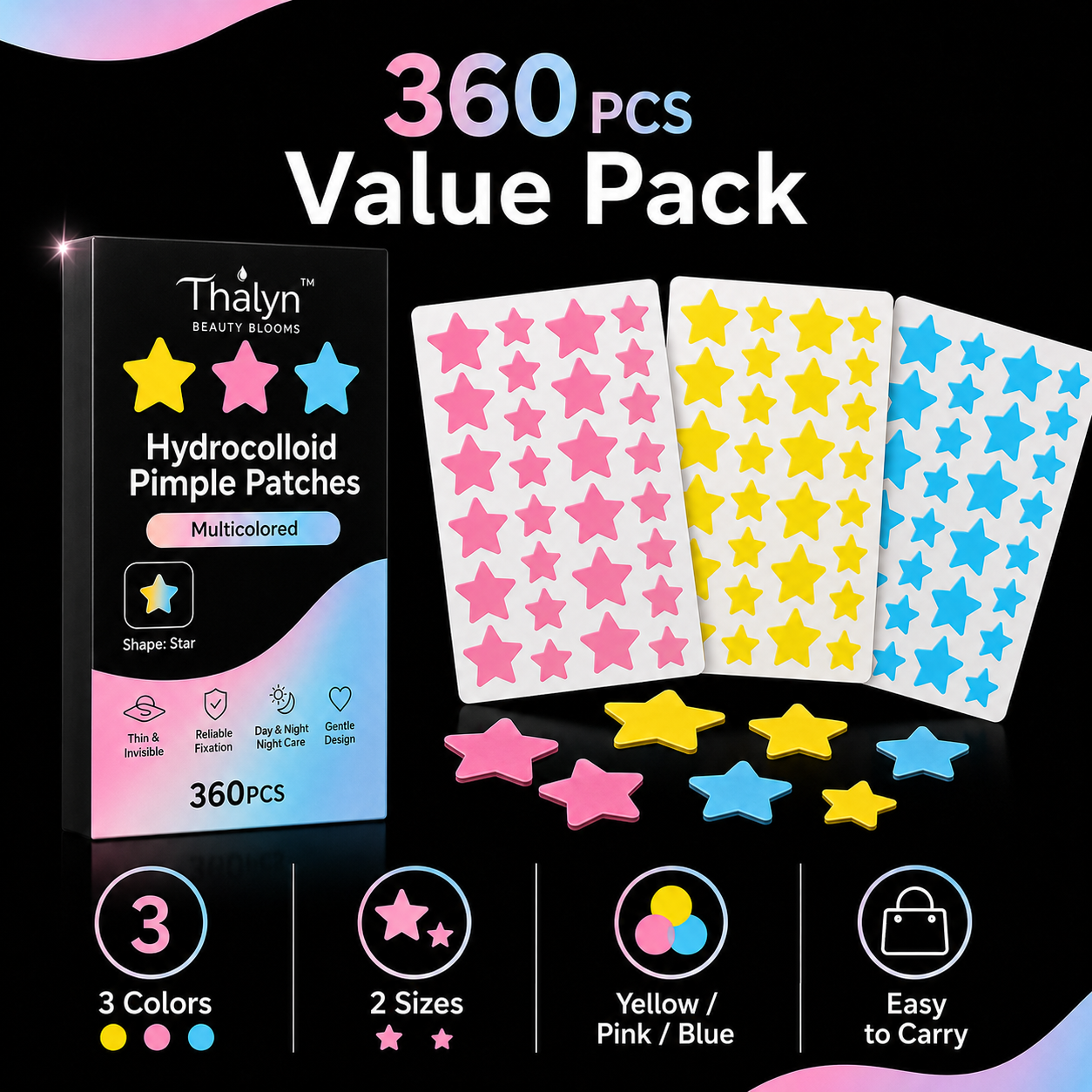Beauty For You Makeup - 360PCS Colorful Star Pimple Patches Yellow